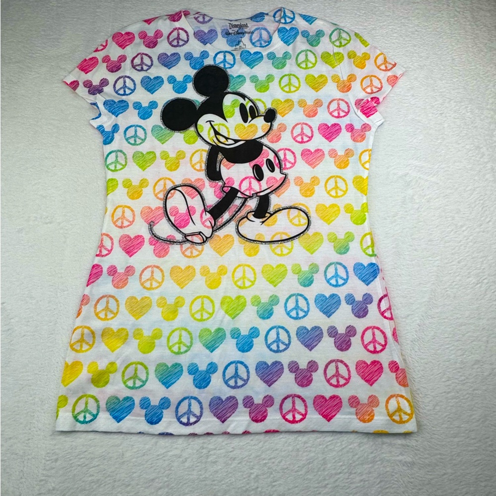 Disney Mickey Mouse Shirt Womens XL Rainbow Peace sign and Hearts. Like new.
